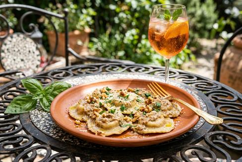 Pork Ravioli with Walnut Sauce